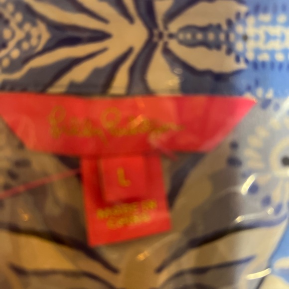LILLY PULITZER KIRAN BUTTON DOWN SILK BLUE PRINTED BLOUSE SIZE LARGE - Picture 9 of 11